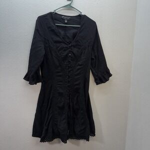 Gretty Zueger Lace Embroidered Black Mini Dress Women's M Fairy Boho Whimsigoth